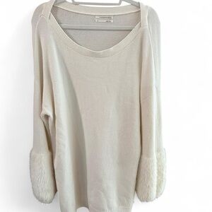 Anthropologie white Sweater with Faux Fur Cuffs